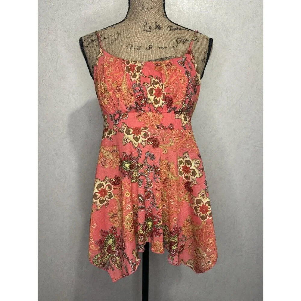 MESH BABYDOLL Asymmetrical Spaghetti Strap Y2K Top Empire MEDIUM Paisley Fairy